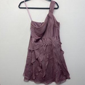 Adrianna Papell Dress Sz 10 Purple Draped One Shoulder Chiffon Flutter Cocktail